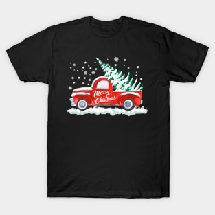 Merry Christmas Retro Vintage Red Truck T-Shirt